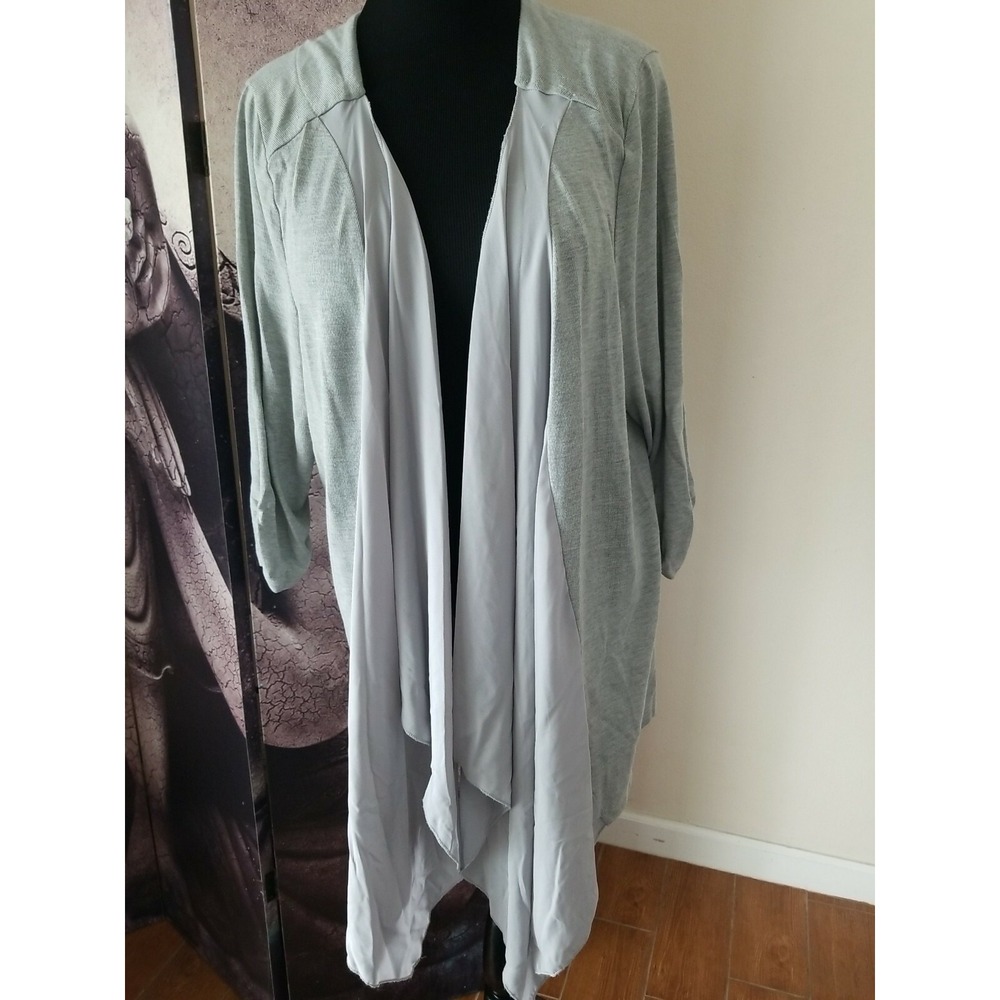 MASSINI Waterfall Open Front Cardigan Sweater Size 2X Gray Contrast Fabric